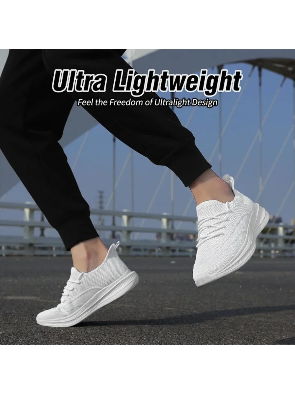 Men's White Running Shoes Slip On Walking Shoes Non Slip Lightweight Sneakers